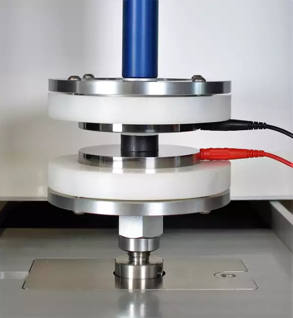 tensor tester resistivity option: Tensor-Check dynamometer with optional multimeter: compression test detail.